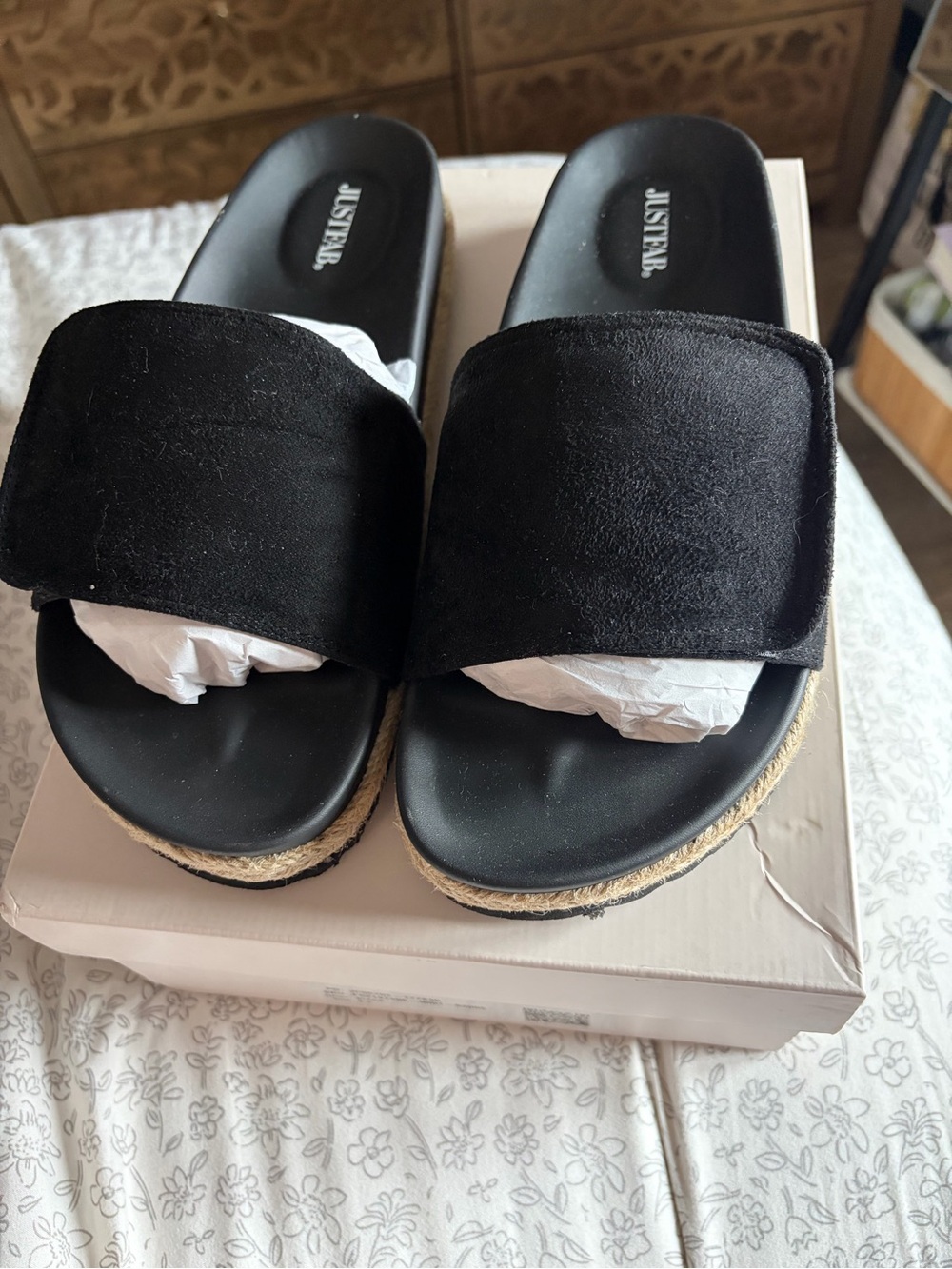 JustFab Black Suede Slide Espadrille Platform